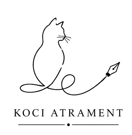 Logo Koci Atrament z kotem i stalówką